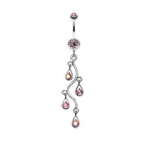 Pink vine belly button ring